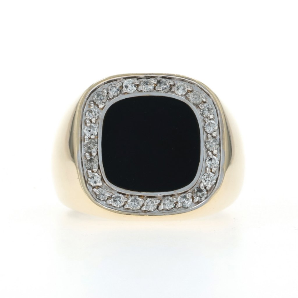 Yellow Gold Onyx Diamond Mens Ring  10k 53ctw Halo
